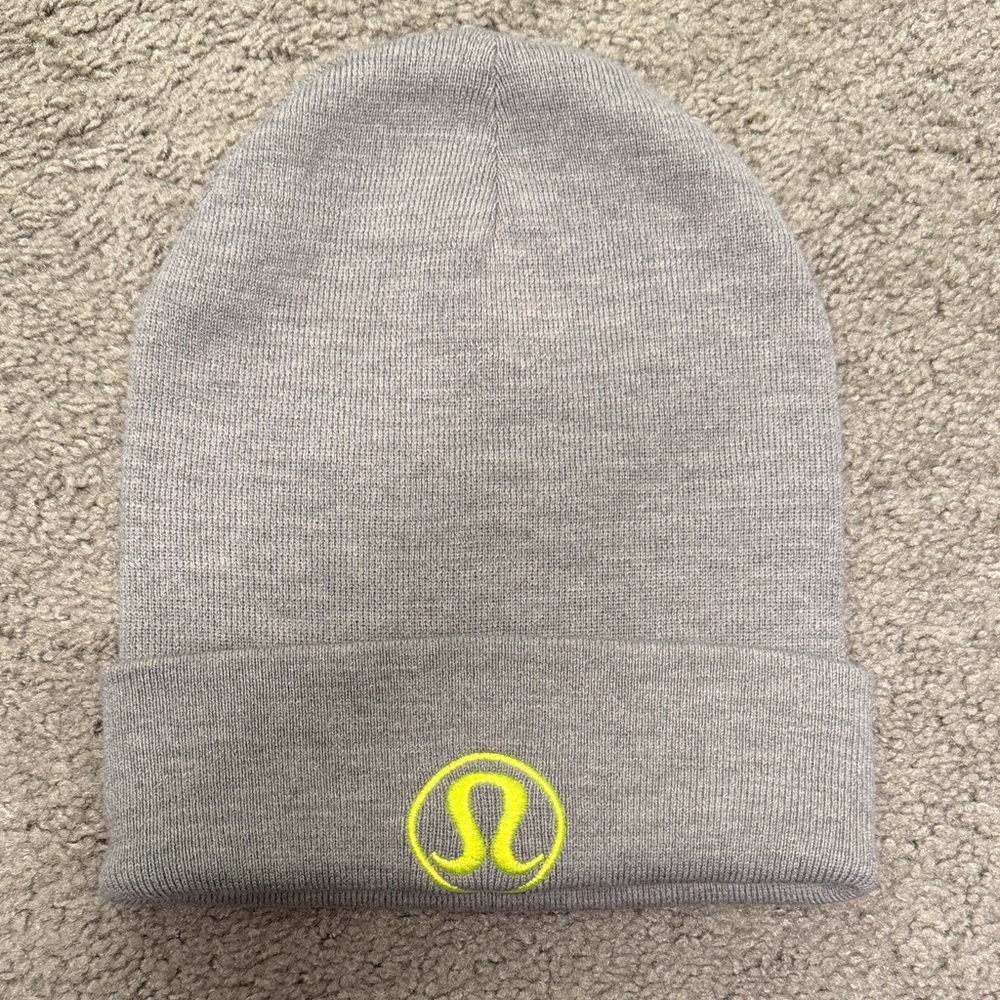 lululemon athletica Light Gray Knit Beanie with Neon Logo
